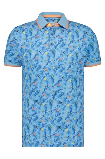 A Fish Named Fred polo slim fit blauw geprint katoen