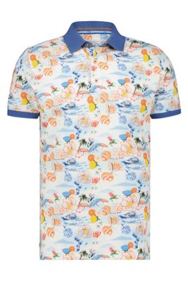 A Fish Named Fred A Fish Named Fred polo slim fit blauw geprint katoen, stretch