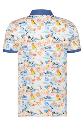 A Fish Named Fred polo stretch blauw geprint katoen slim fit
