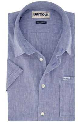Barbour Barbour blauw gemêleerd overhemd regular fit linnen korte mouw
