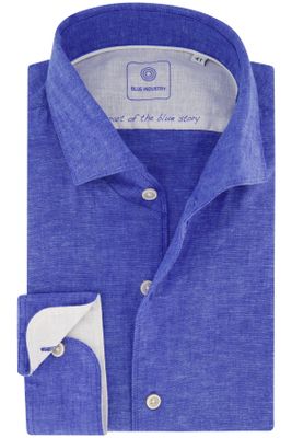 Blue Industry Blue Industry casual overhemd slim fit blauw gemêleerd linnen