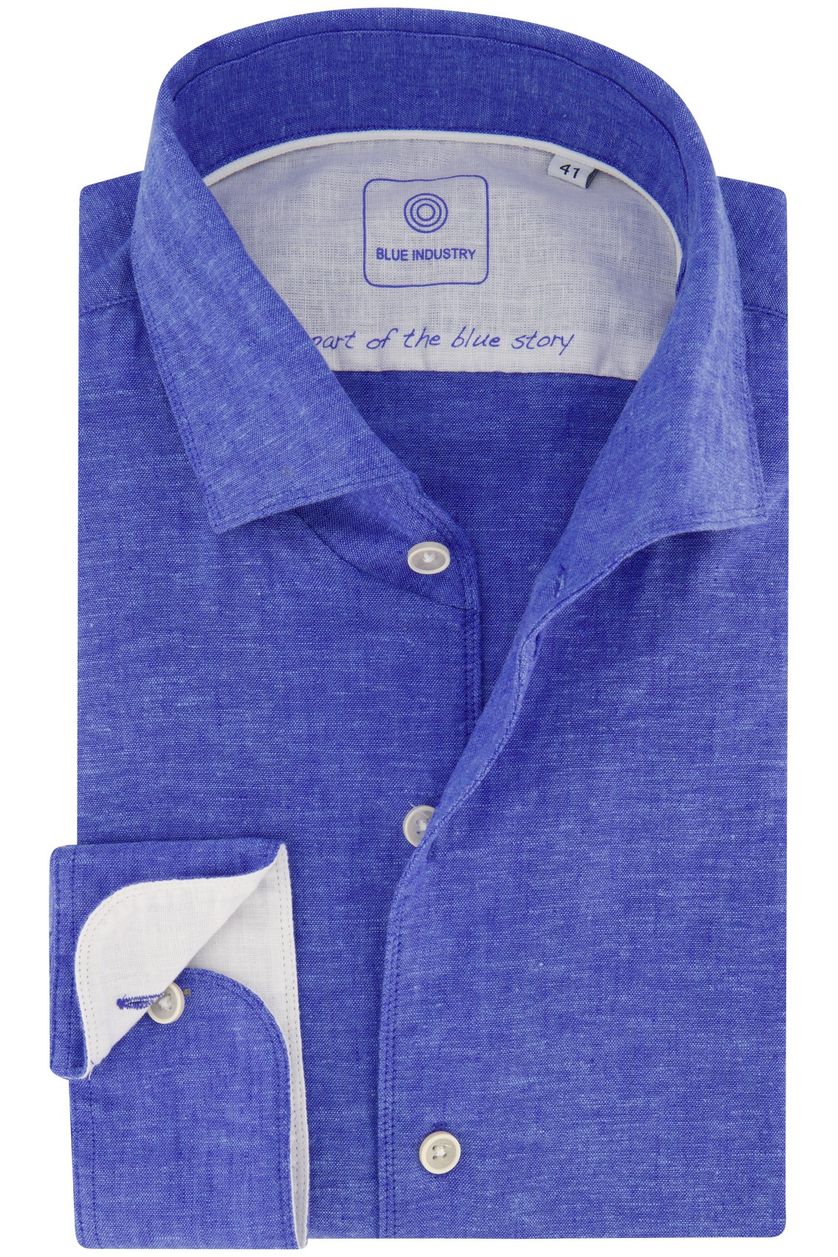 Blue Industry linnen overhemd blauw gemêleerd slim fit