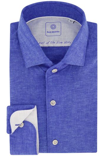 Blue Industry casual overhemd slim fit blauw gemêleerd linnen