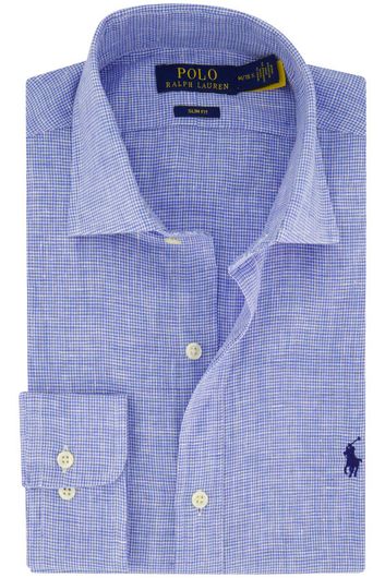 Polo Ralph Lauren blauw geruite overhemd linnen slim fit