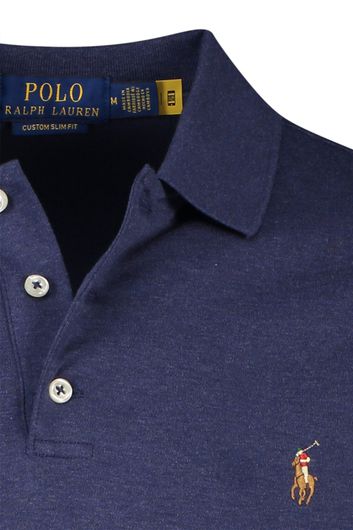 Katoenen Polo Ralph Lauren navy polo custom slim fit 3-knoops
