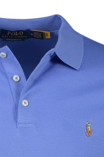 Katoenen Polo Ralph Lauren polo custom slim fit blauw 3-knoops