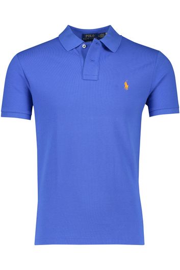 Polo Ralph Lauren polo normale fit blauw effen katoen Custom Slim Fit met logo