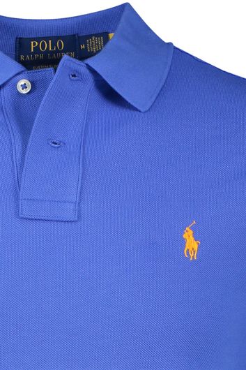 Polo Ralph Lauren polo normale fit blauw effen katoen Custom Slim Fit met logo