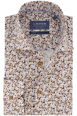 Ledub Ledub overhemd bruin geprint modern fit