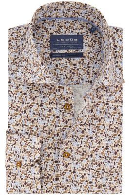 Ledub Ledub overhemd print bruin blauw modern fit