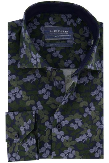 Overhemd Ledub mouwlengte 7 Modern Fit New groen blauw geprint katoen