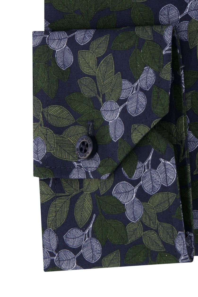 Ledub overhemd katoen mouwlengte 7  normale fit groen blauw blaadjes