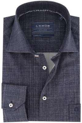 Ledub Ledub overhemd Modern Fit New donkerblauw geprint katoen