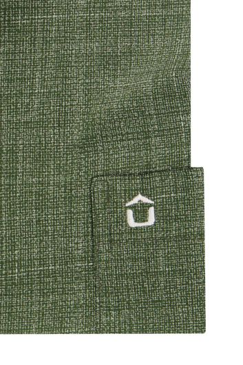 Groen Ledub overhemd mouwlengte 7 Modern Fit New geprint katoen