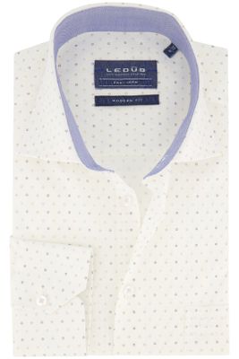 Ledub Geprint Ledub overhemd wit modern fit