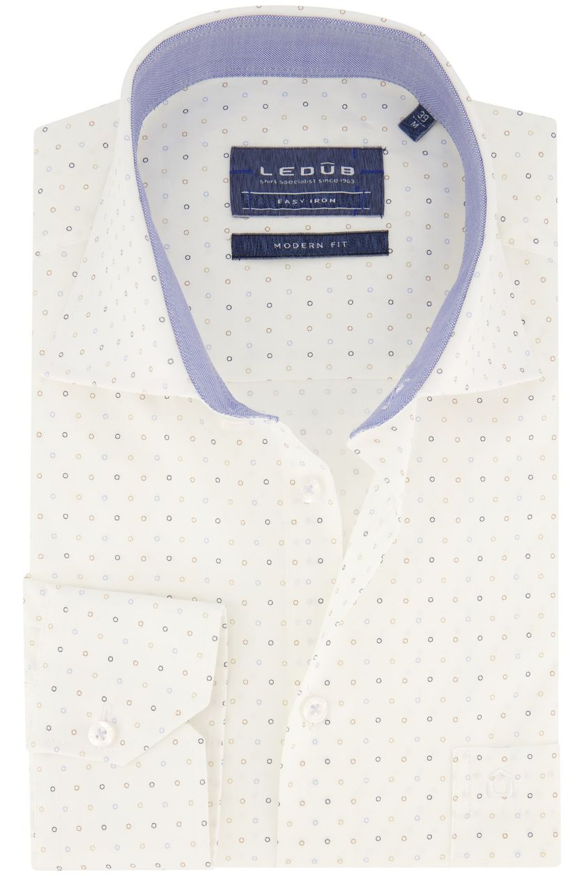 Geprint Ledub overhemd wit modern fit