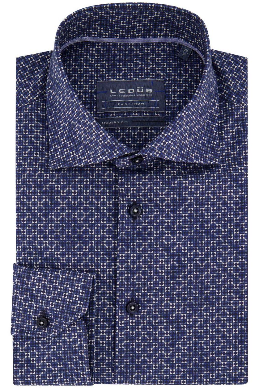 Ledub donkerblauw geprint overhemd