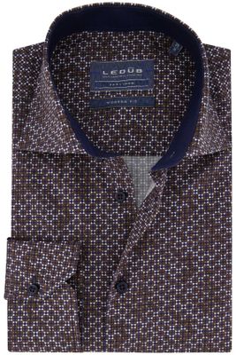 Ledub Ledub overhemd bruin blauw geprint modern fit