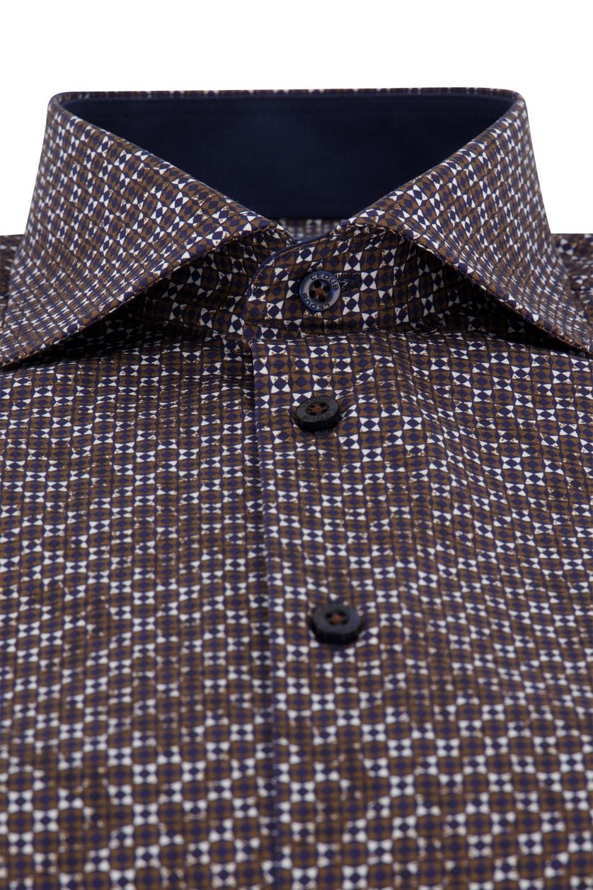 Ledub overhemd bruin blauw geprint modern fit