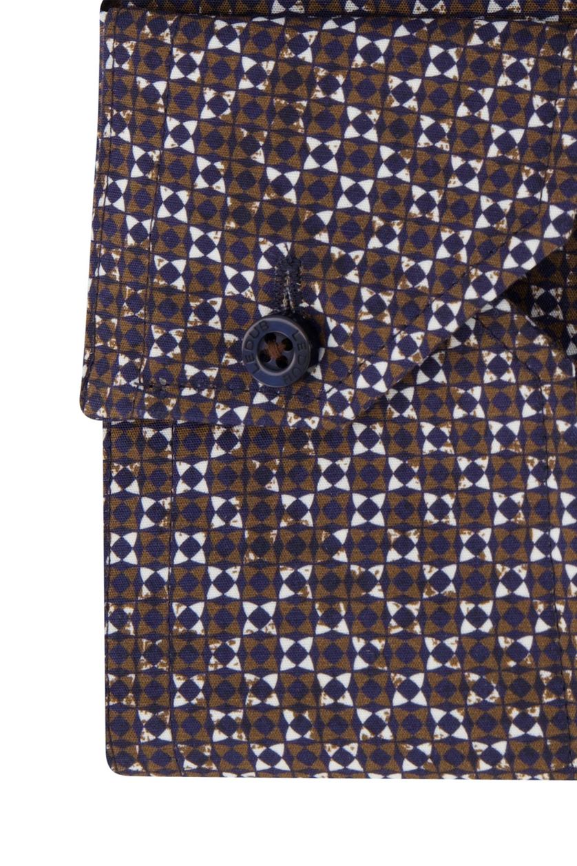 Ledub overhemd bruin blauw geprint modern fit