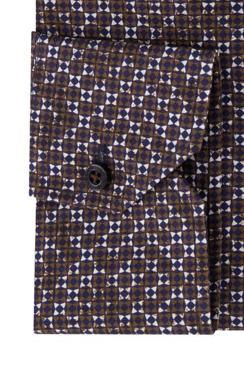 Ledub overhemd mouwlengte 7 Modern Fit New normale fit bruin geprint katoen