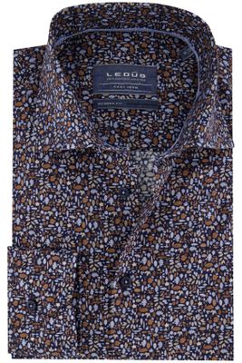 Ledub Blauw bruin geprint Ledub overhemd mouwlengte 7 Modern Fit New katoen