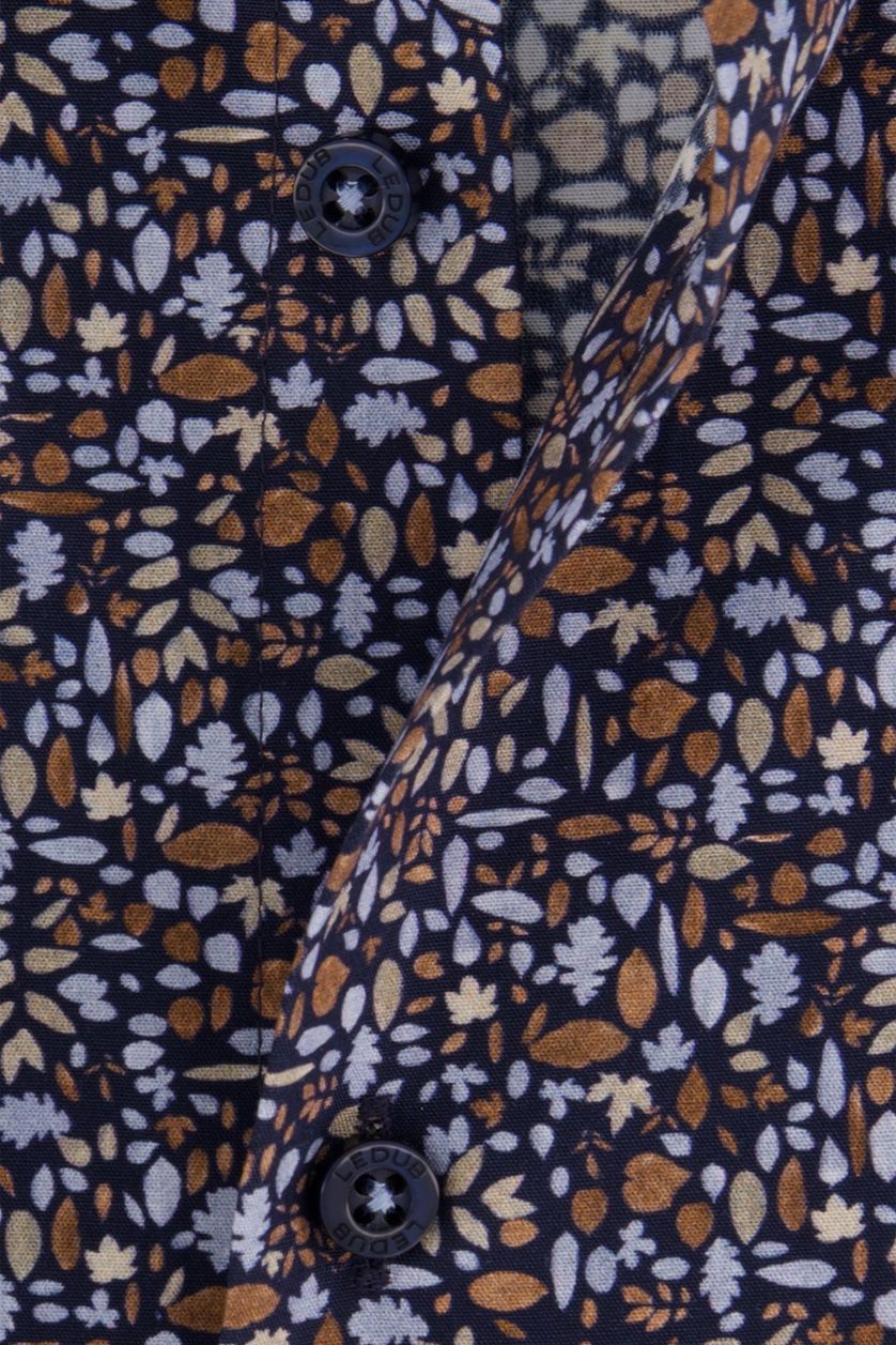 Ledub geprint bruin blauw katoen overhemd mouwlengte 7 Modern Fit New