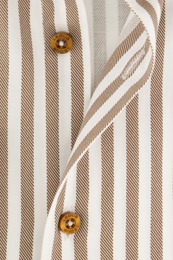 Ledub overhemd wit bruin gestreept modern fit