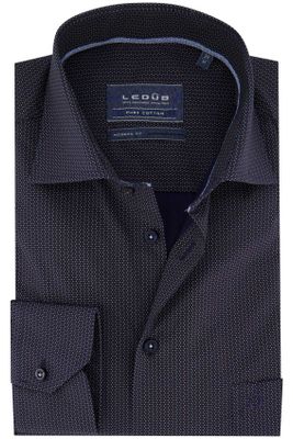 Ledub Ledub overhemd Modern Fit New donkerblauw geprint katoen mouwlengte 7