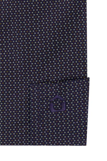 Donkerblauw Ledub overhemd mouwlengte 7 normale fit geprint katoen