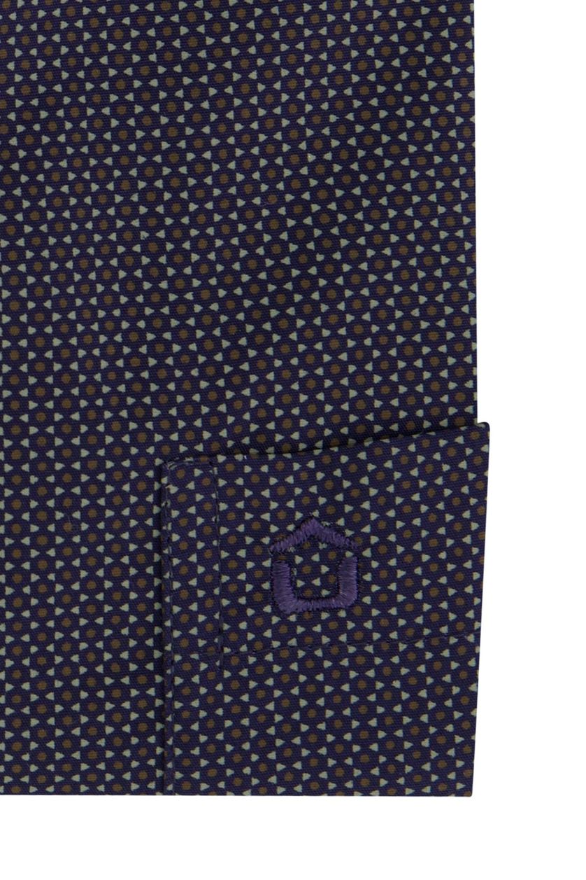 Ledub overhemd Modern Fit New donkerblauw geprint katoen mouwlengte 7