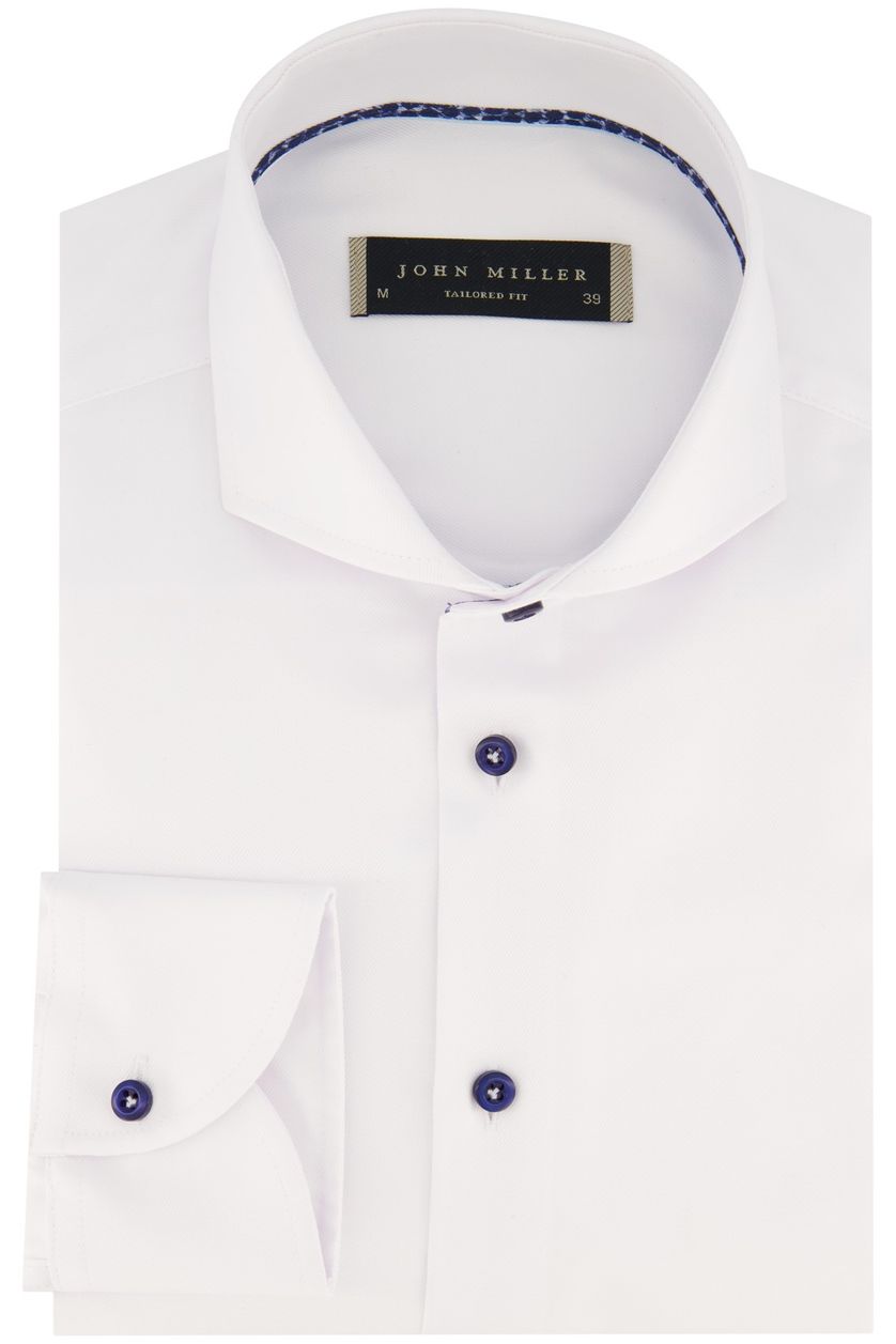 Tailored fit wit John Miller overhemd mouwlengte 7 katoen
