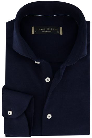 John Miller overhemd mouwlengte 7 Tailored Fit normale fit donkerblauw effen katoen