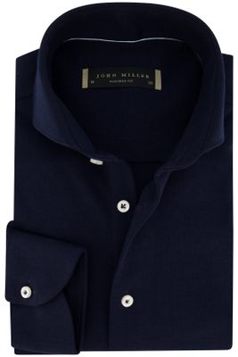 John Miller John Miller overhemd mouwlengte 7 Tailored Fit normale fit donkerblauw effen katoen