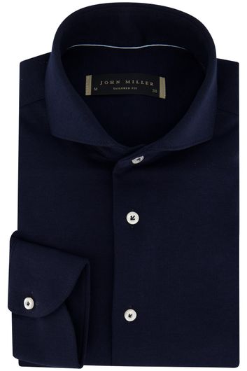 Overhemd John Miller donkerblauw effen katoen mouwlengte 7 Tailored Fit 