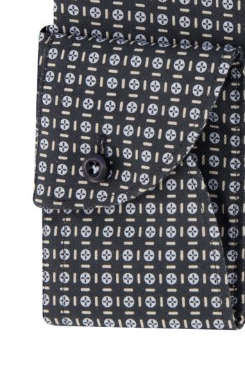 John Miller overhemd mouwlengte 7 Tailored Fit normale fit zwart geprint katoen