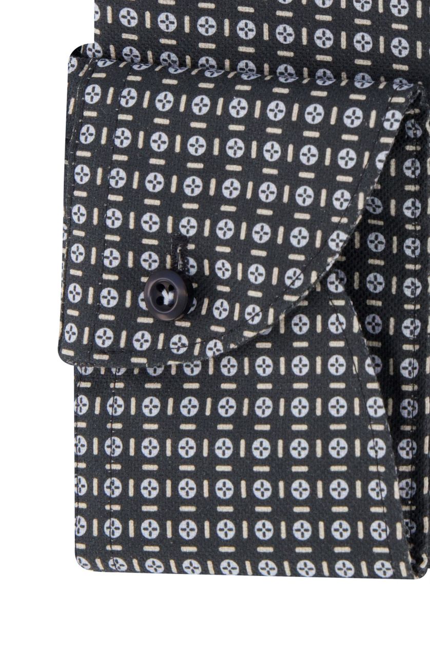 Overhemd John Miller mouwlengte 7 normale fit zwart blauw geprint