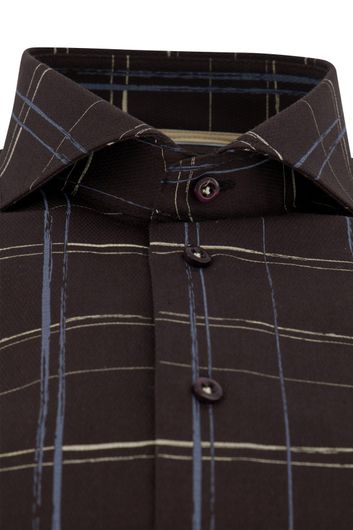 John Miller business overhemd Tailored Fit normale fit bruin geruit katoen