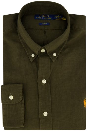Polo Ralph Lauren casual overhemd slim fit legergroen effen linnen