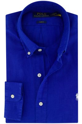 Polo Ralph Lauren linnen Polo Ralph Lauren overhemd slim fit effen blauw linnen