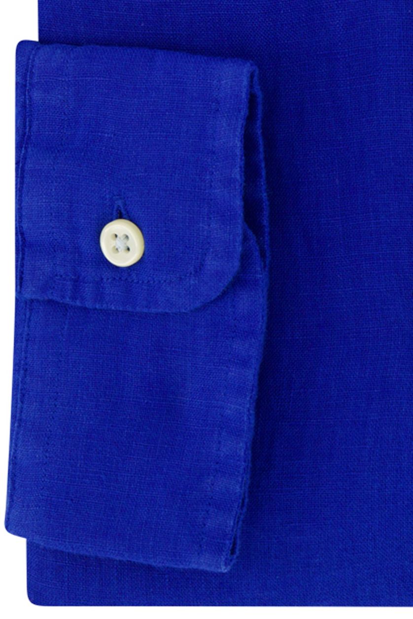 linnen Polo Ralph Lauren overhemd slim fit effen blauw linnen