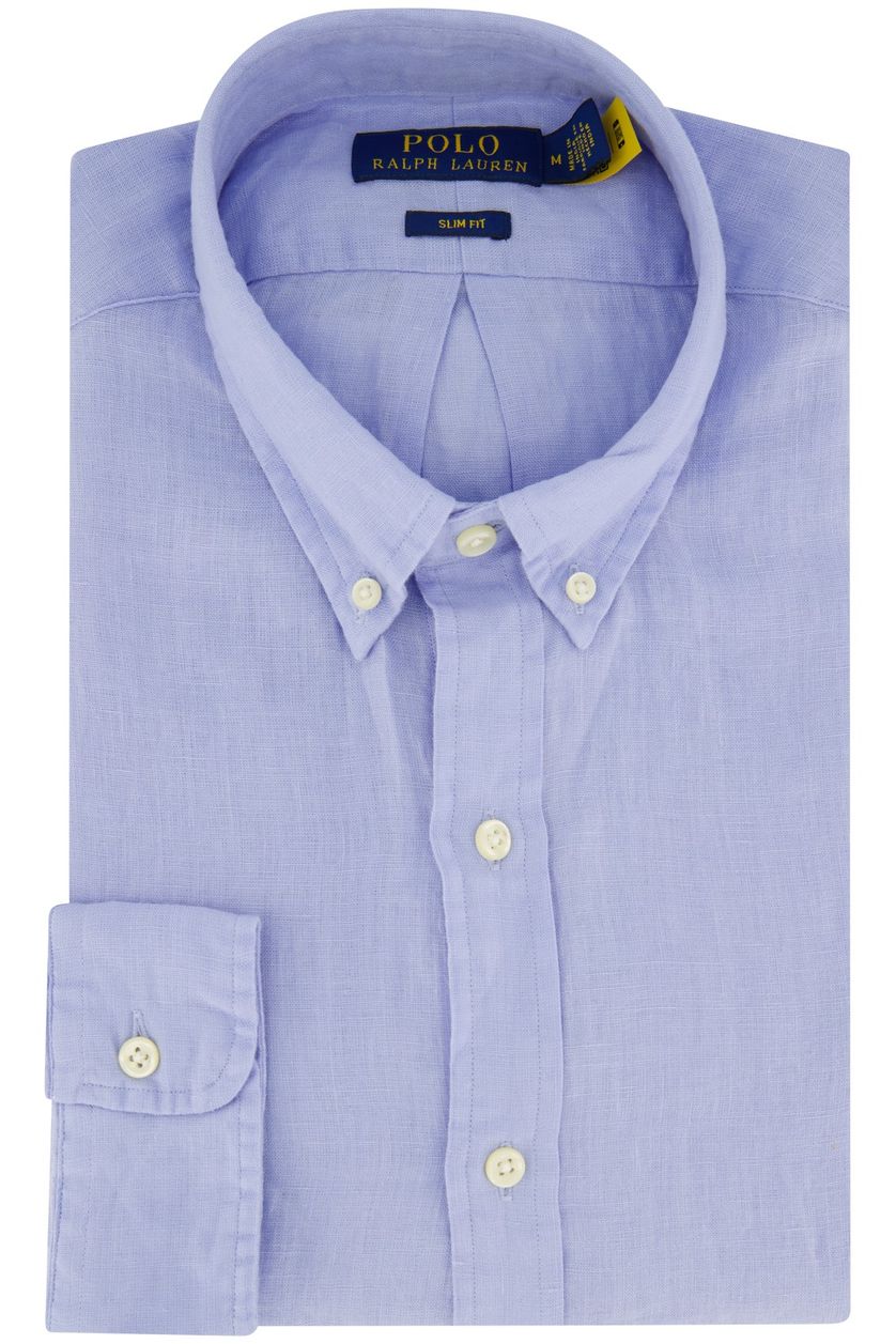 linnen Polo Ralph Lauren casual overhemd slim fit blauw
