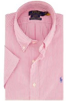 Polo Ralph Lauren Polo Ralph Lauren katoenen overhemd korte mouw custom fit roze gestreept