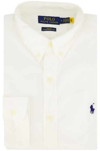 Polo Ralph Lauren casual overhemd slim fit wit effen katoen donkerblauw logo