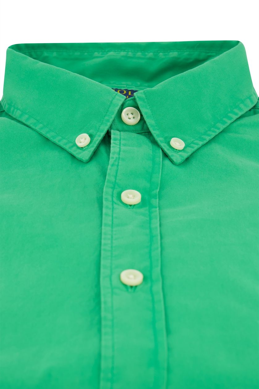 Polo Ralph Lauren casual overhemd slim fit groen effen katoen witte knopen