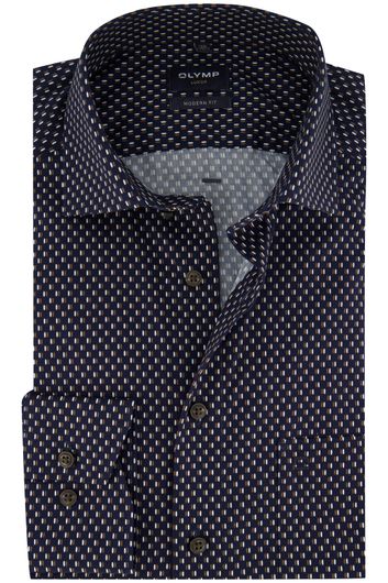 Olymp business overhemd normale fit donkerblauw geprint katoen