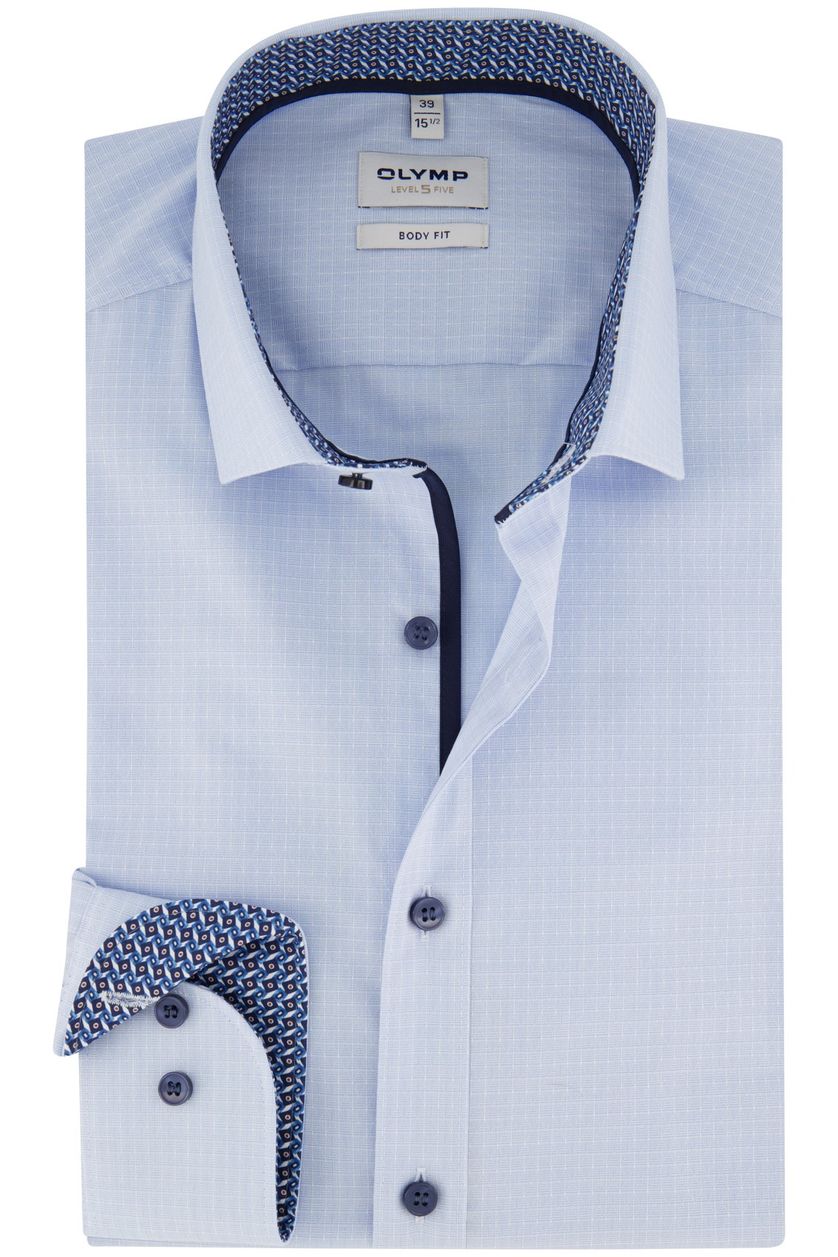 Olymp business overhemd Level Five slim fit lichtblauw geruit katoen