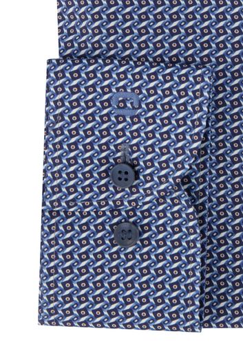 Olymp overhemd mouwlengte 7 Level Five slim fit blauw geprint katoen-stretch