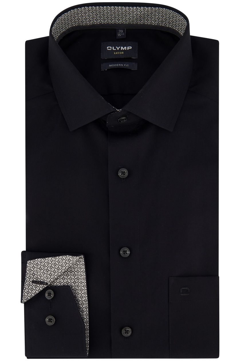 Olymp strijkvrij overhemd zwart katoen modern fit