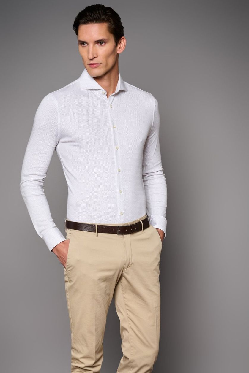 katoenen Desoto business overhemd slim fit geprint lichtbruin